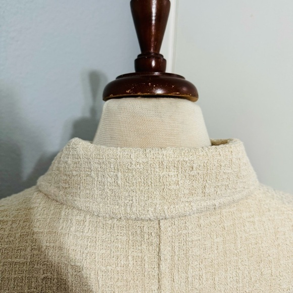 Zara Women Bloggers Favorite Ecru Textured Weave Bomber Collared Zip Jacket Sz M - Picture 10 of 17